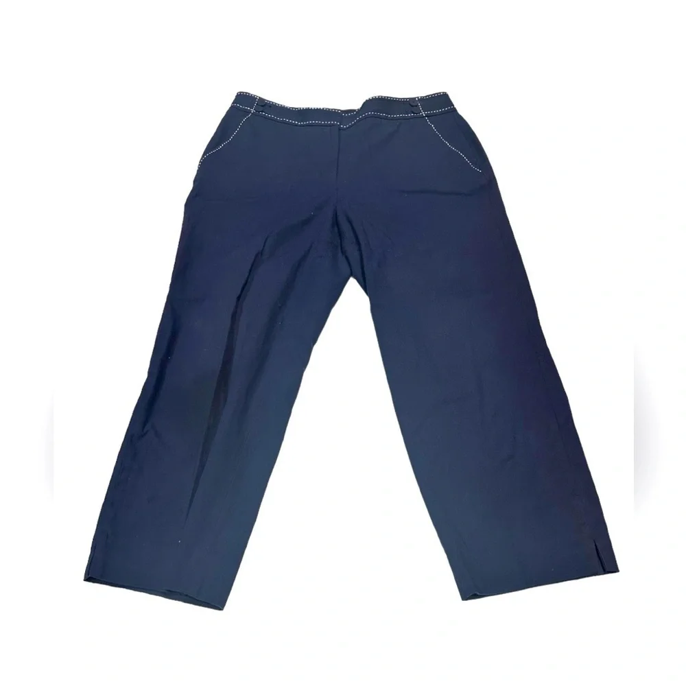 Talbots Heritage Navy Blue Cropped Pants White Stitch Detail Size 8